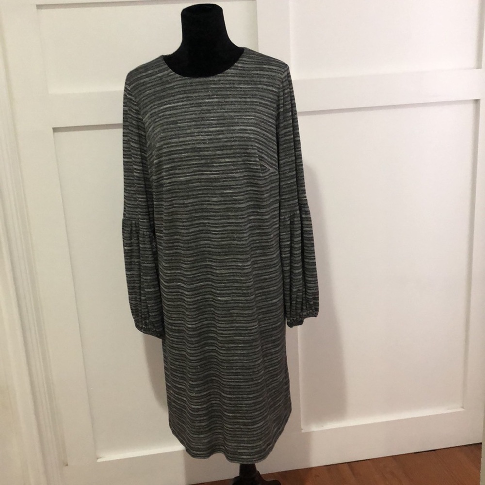 London Times Woman Metallic Black and Silver Stripe Dress Plus Size 14